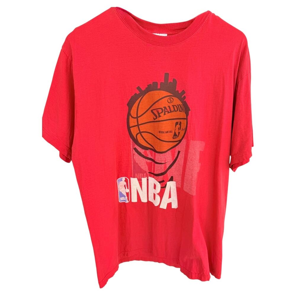 NBA Spalding Graphic T Shirt Mens XL Red Basketball Logo Short Sleeve Tee